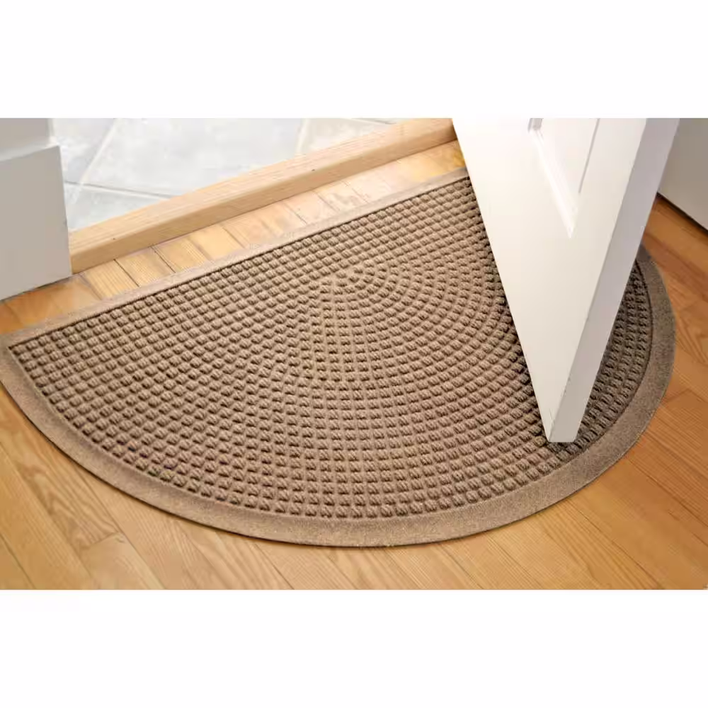 Bungalow Flooring Waterhog Squares 24 in. x 39 in. Indoor Outdoor PET Polyester Half Round Doormat Camel