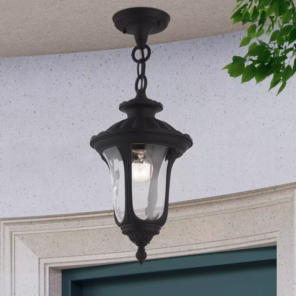 Livex Lighting Oxford 1 Light Textured Black Outdoor Pendant Lantern