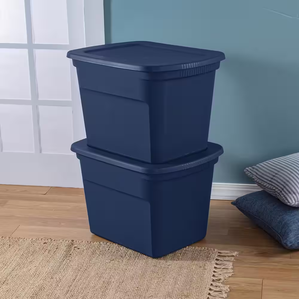 Sterilite Classic Lidded Stackable 18 gal. Storage Tote Container in Blue (8-Pack)