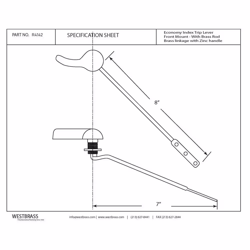 Westbrass Front Mount Toilet Tank Lever in Satin Nickel