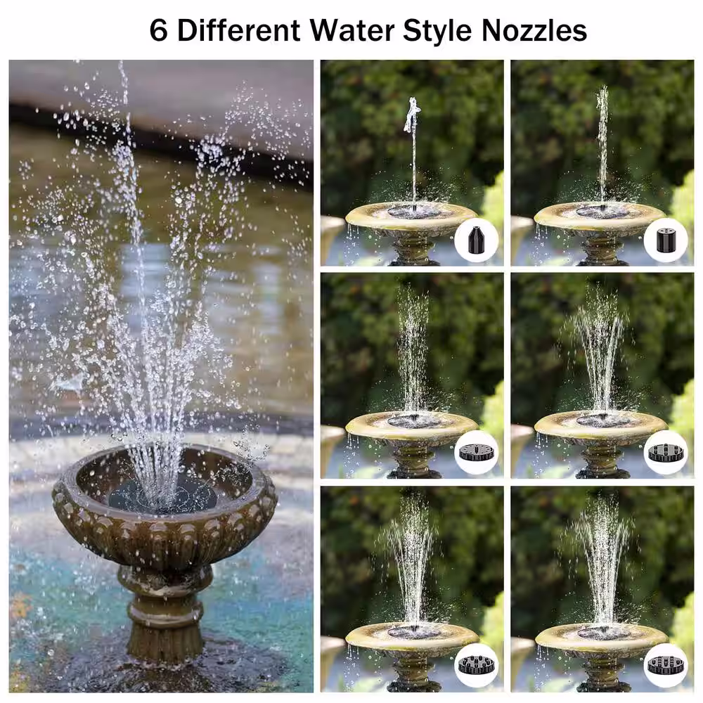None 6.3 in. Solar Water Fountain with 6 Nozzles and Fixer