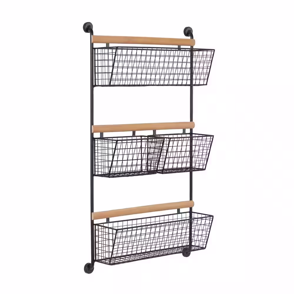 Litton Lane Black 4 Hanging Baskets Metal Wall Shelf