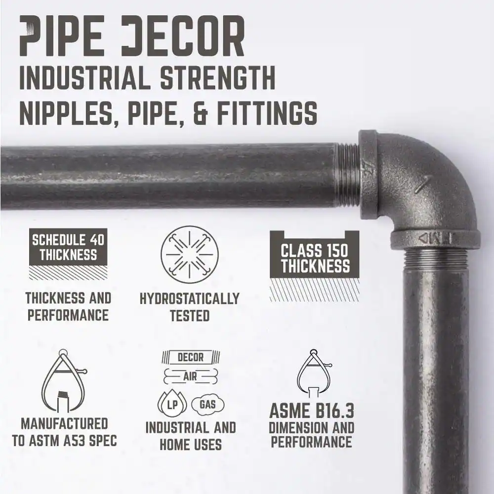 Pipe Decor 1/2 in. Black Pipe 12 in. L Wall Mounted Shelf Bracket Kit (6-Pack)