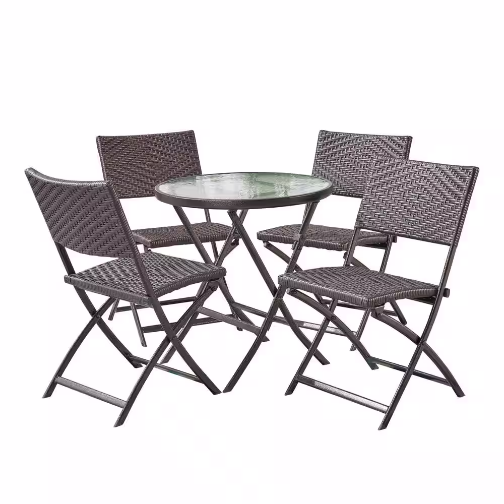 Noble House El Paso Multi-Brown 5-Piece Faux Rattan Outdoor Bistro Set
