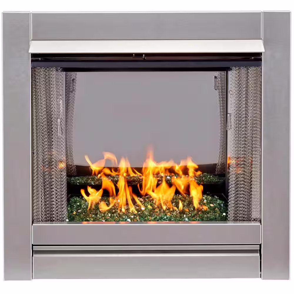 Duluth Forge Vent-Free Stainless Outdoor Gas Fireplace Insert With Emerald Green Fire Glass Media - 24,000 BTU
