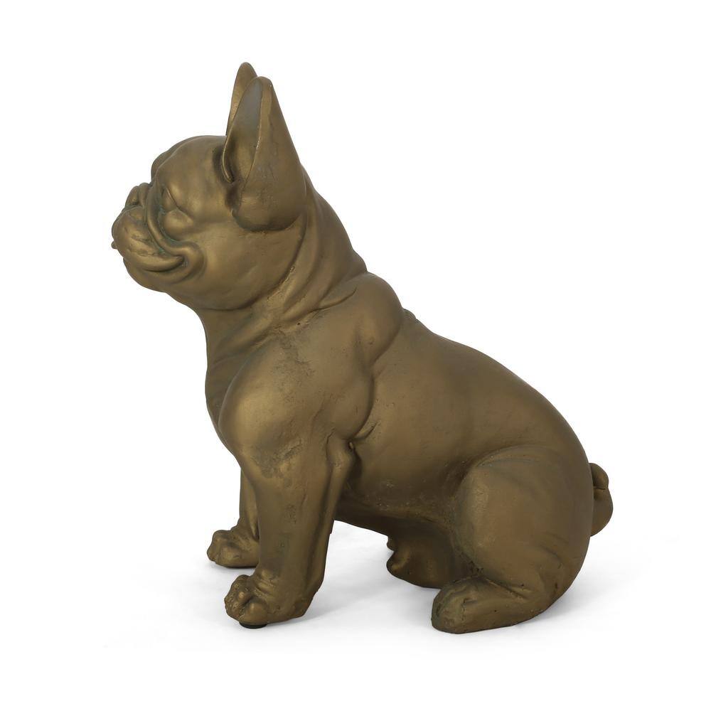 Noble House Delamore 16 in. Rustic Gold French Bulldog Garden Statue