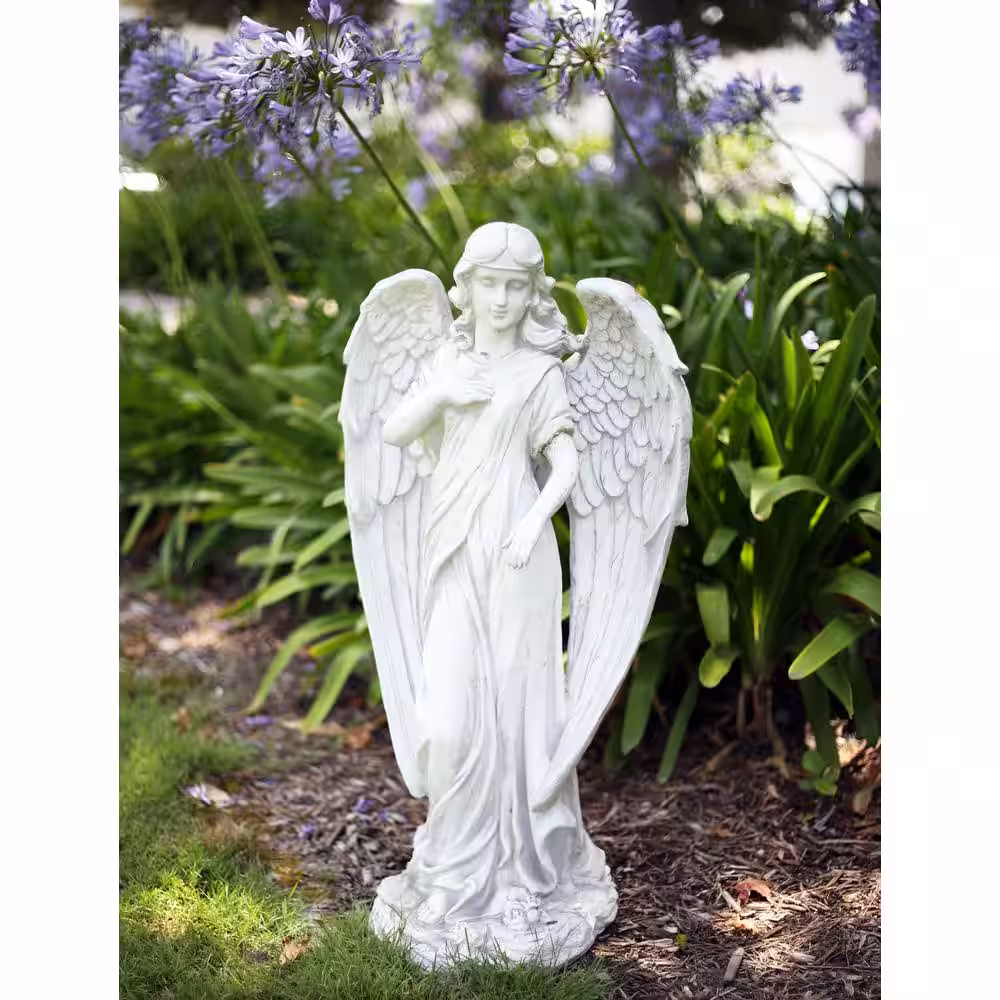 Alpine Corporation 31 in. Tall Indoor/Outdoor Angel Statue Yard Art Decoration, Light Gray