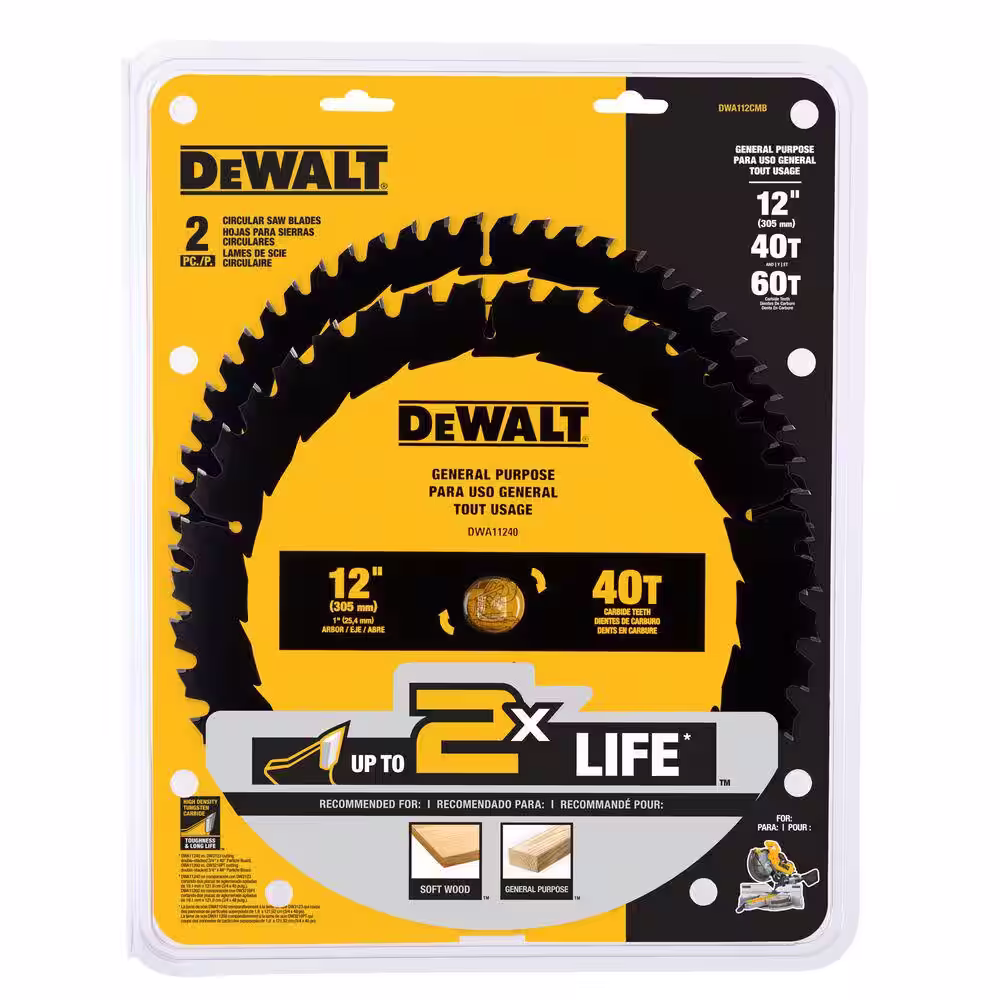 DEWALT 12 in. 40-Tooth and 60-Tooth Circular Saw Blade Set (2-Pack)