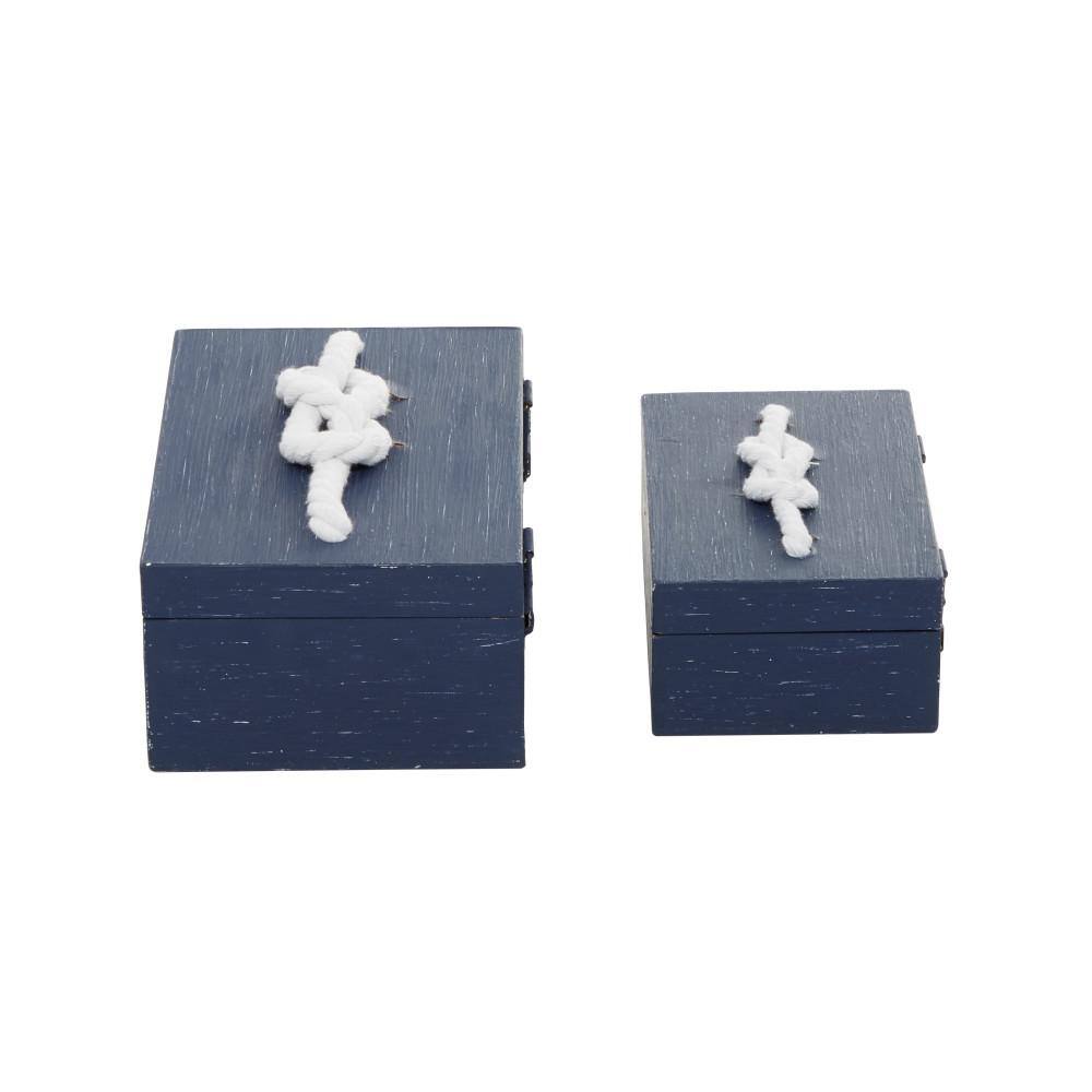 Litton Lane Rectangle Wood Box with Knot Details and Hinged Lid (Set of 2)