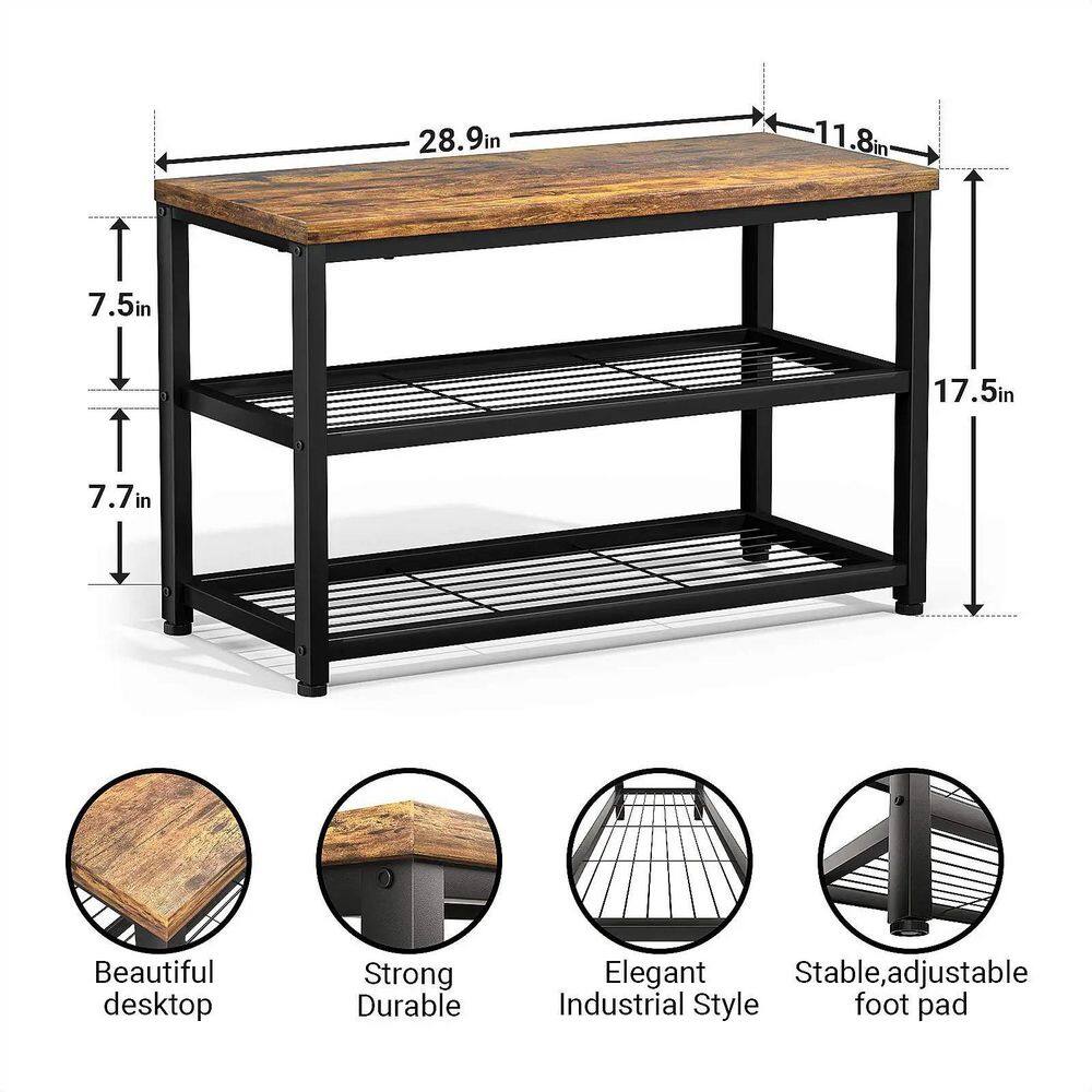 None 16.3 in. H 8-Pair 3-Tier Black Metal Shoe Rack