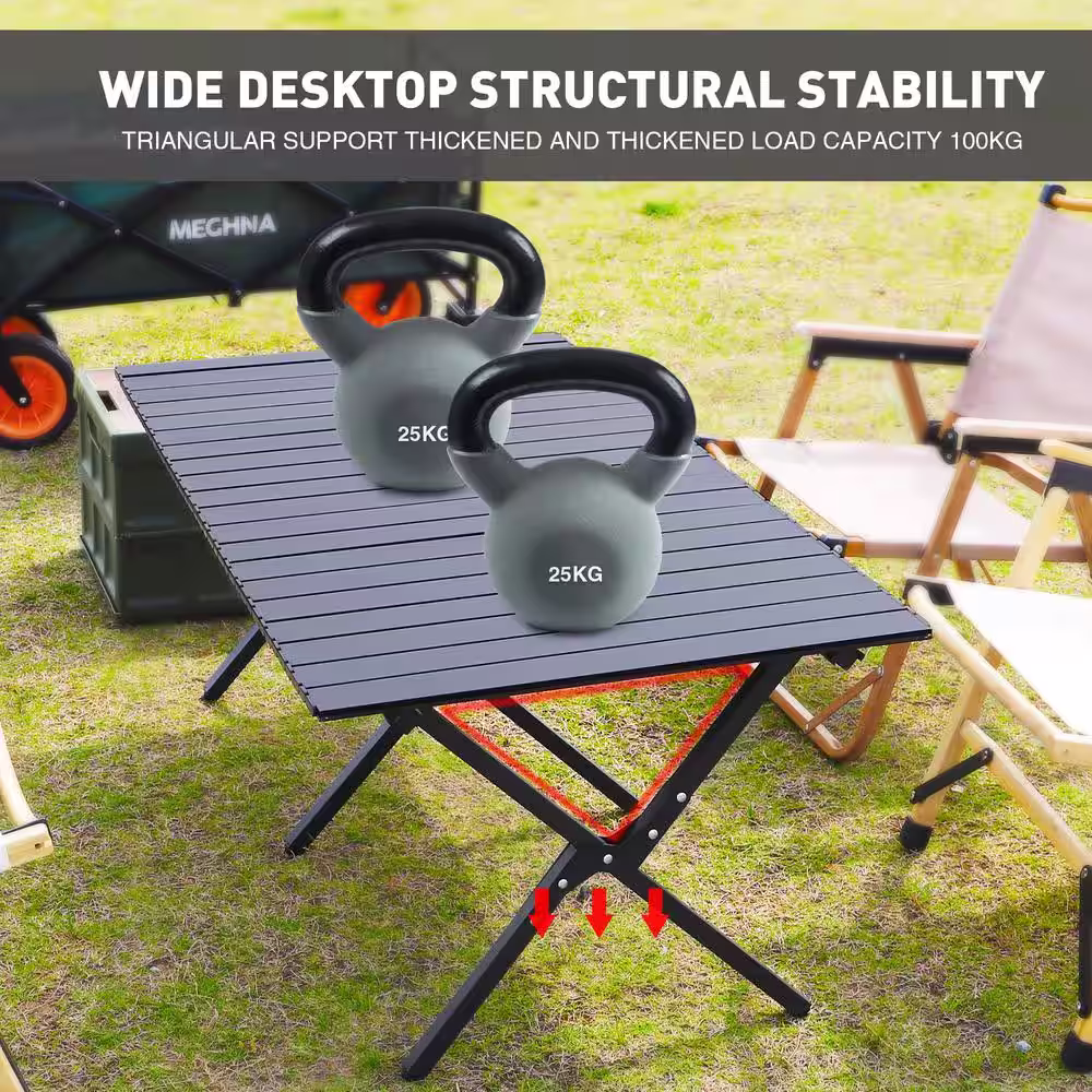 Sudzendf 45.66 in. Black Rectangle Steel Picnic Table Seats 4-6 People with Carry Bag