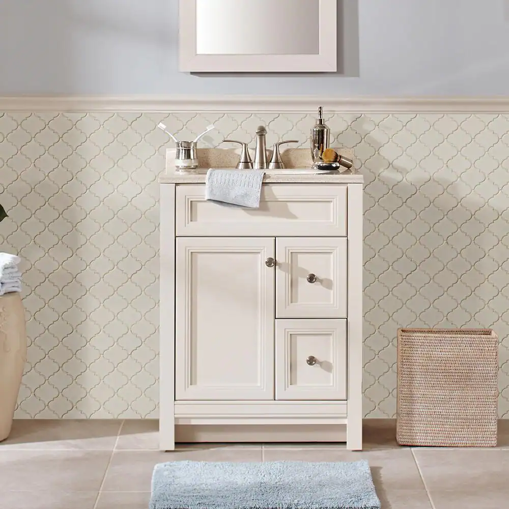 MSI Antique White Arabesque 10-1/2 in. x 15-1/2 in. x 8 mm Glossy Ceramic Mesh-Mounted Mosaic Wall Tile (11.7 sq. ft. /case)