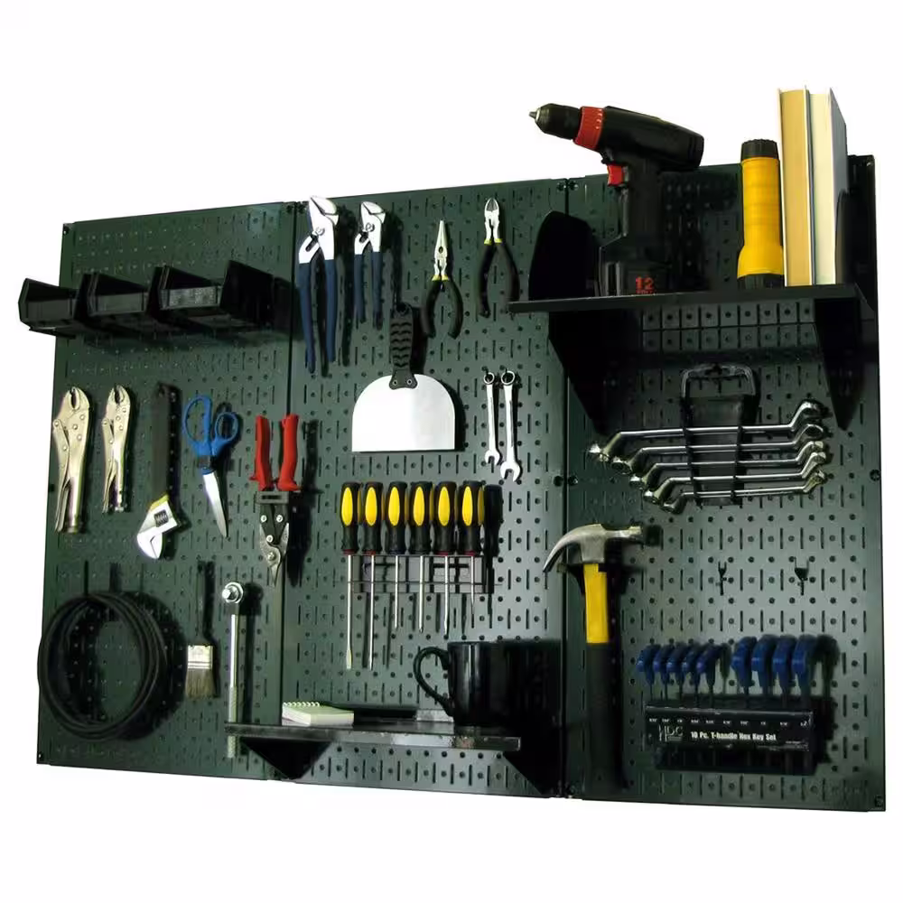 Wall Control 32 in. x 48 in. Metal Pegboard Standard Tool Storage Kit with Green Pegboard and Black Peg Accessories