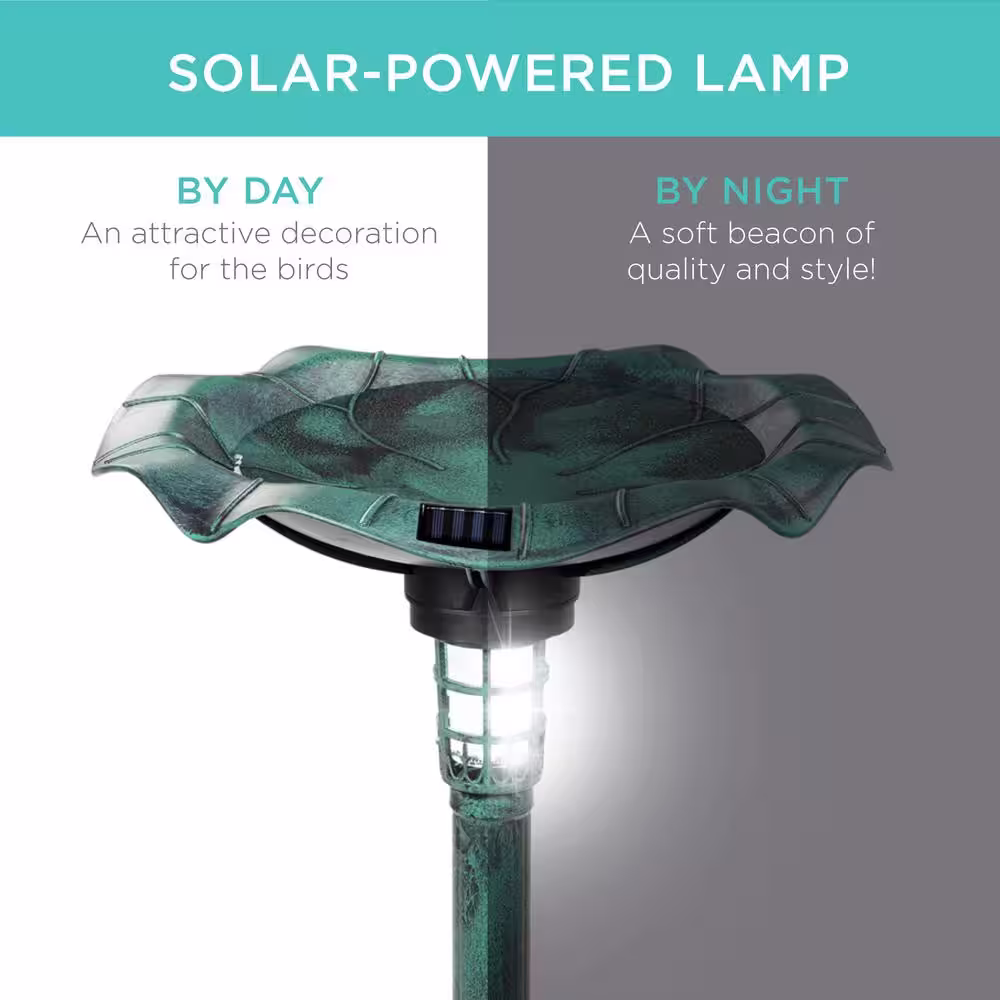 Best Choice Products Green Solar Lighted Pedestal Birdbath w/Planter, Integrated Panel