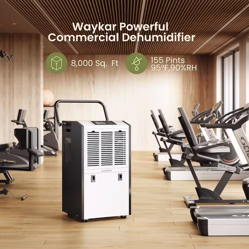 waykar 155 pint Industrial Dehumidifier with Intelligent Drying Function for Warehouses, Basements up to 8000 square feet,White