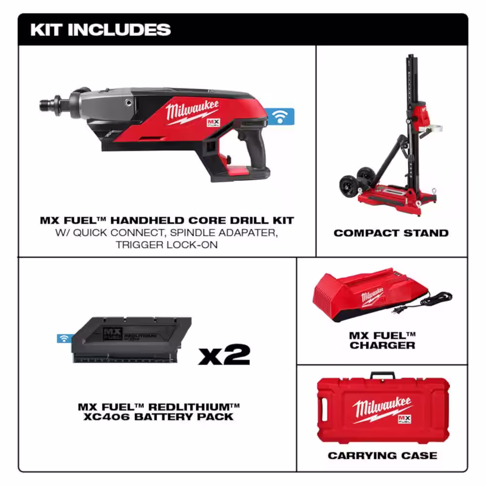 Milwaukee MX FUEL Lithium-Ion Cordless Handheld Core Drill Kit with Stand, 2 Batteries and Charger