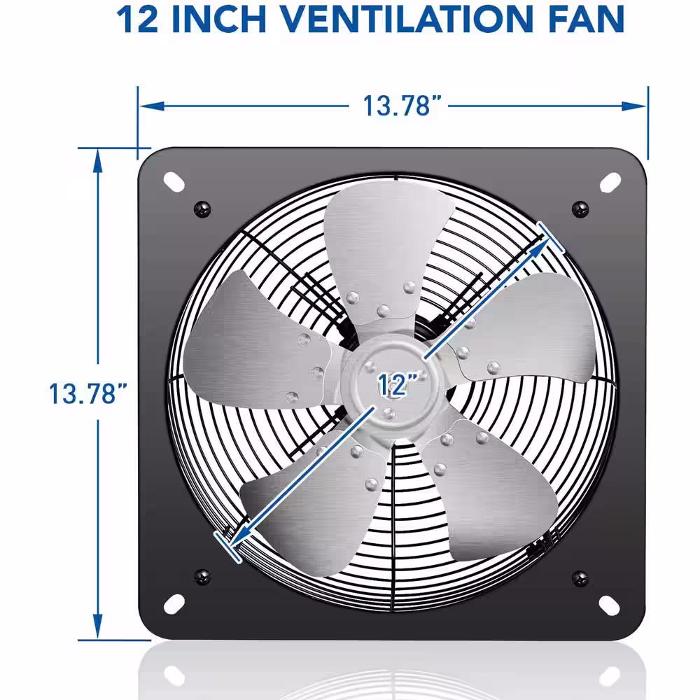 Edendirect 12 in. Exhaust Fan Aluminum, High Speed 1300RPM Silver