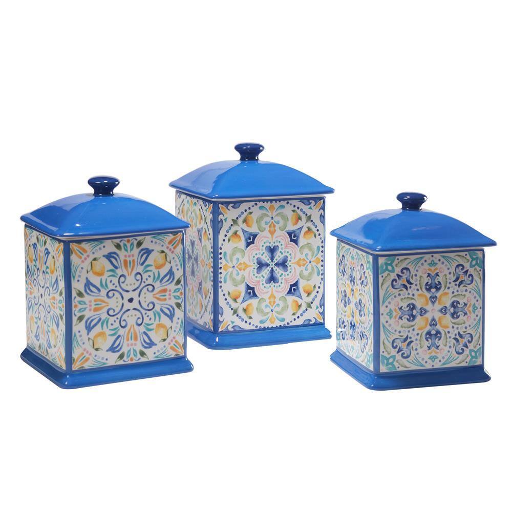 Certified International Lemonade Square 3-Piece Earthenware Canister Set