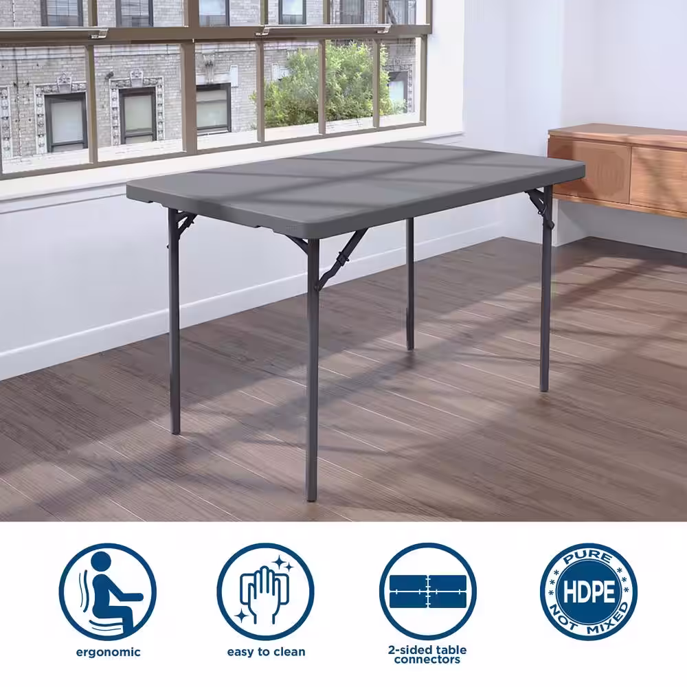 None Classic 4 ft. Commercial Blow Mold Folding Table, Gray