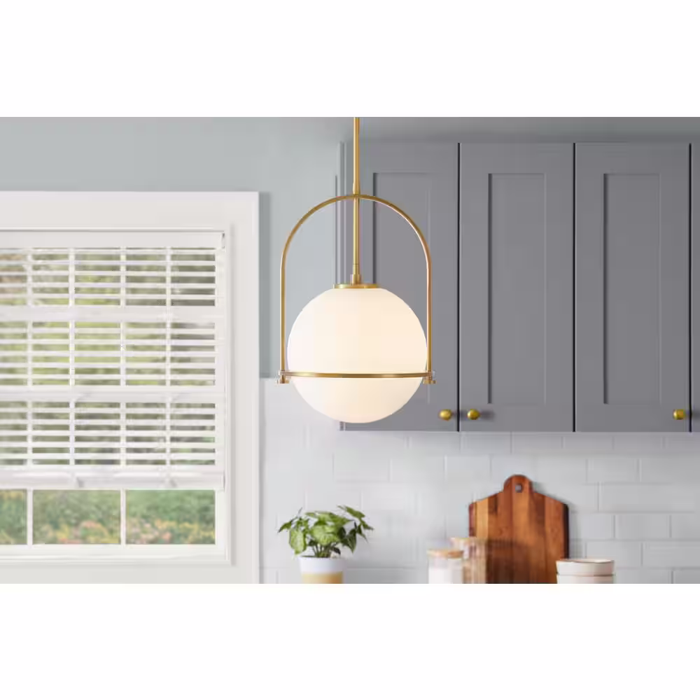 Home Decorators Collection Owens 1-Light Gold Pendant Light Fixture with Globe Glass Shade