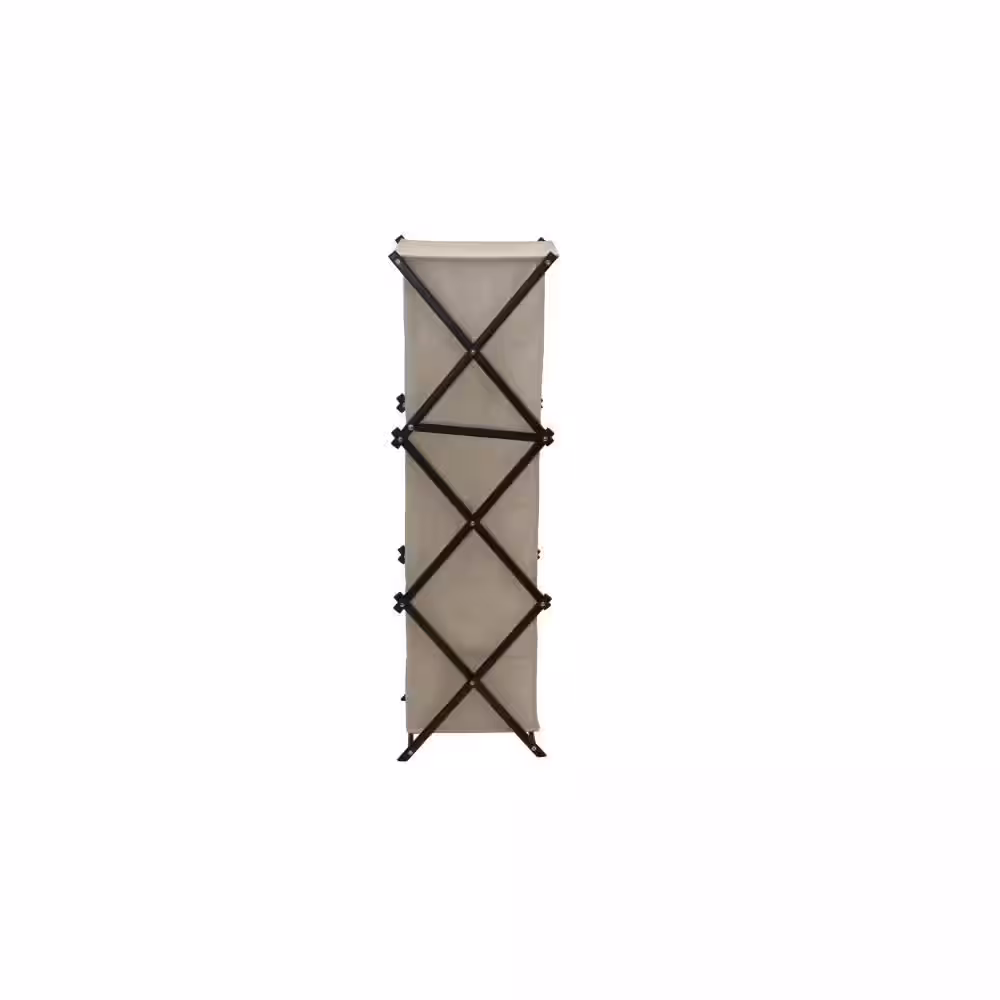 HOUSEHOLD ESSENTIALS 44.5 in. H 12-Pair Natural Sturdy Folding Frame, Poly-Cotton Blend Fabric Shoe Rack