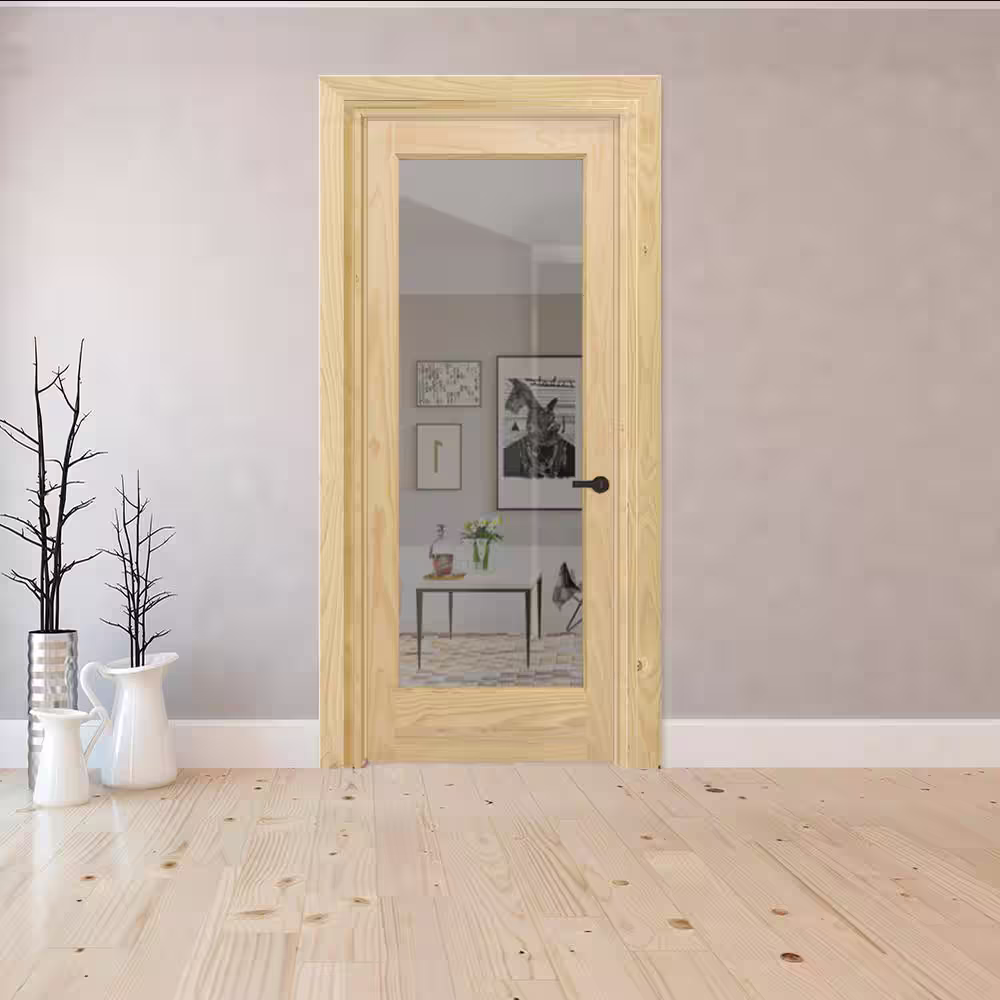 Steves & Sons 36 in. x 80 in. Full 1-Lite Clear Glass Unfinished Pine Wood Pre-Bored Interior Door Slab