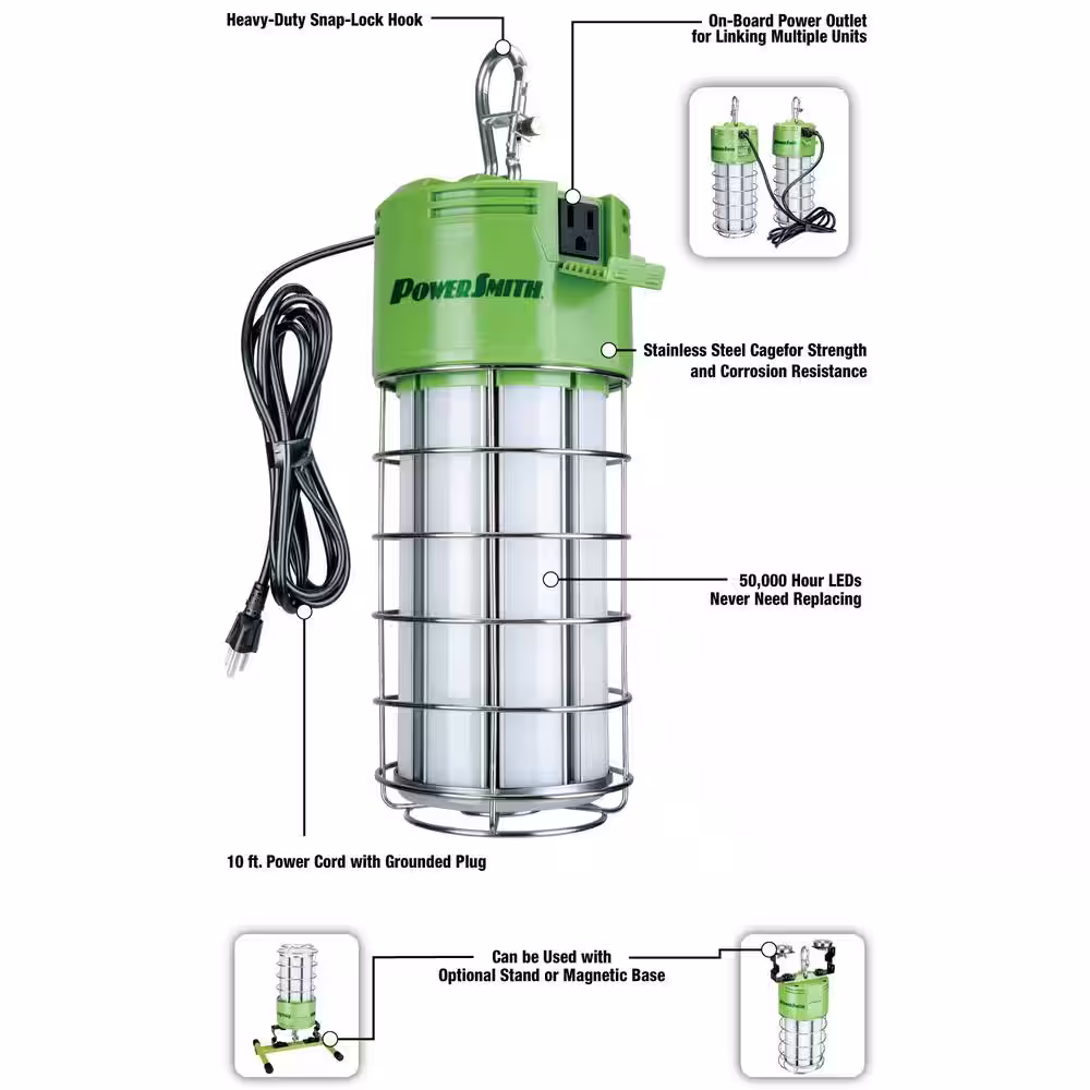 PowerSmith 18,000 Lumens 150-Watt High Bay Temporary Job Site Hanging LED Work Light with 360-Degree Light and 10 ft. Power Cord