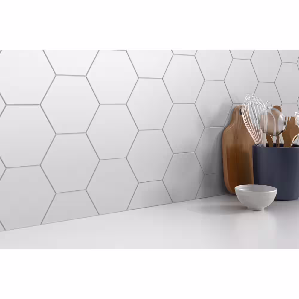 EMSER TILE Code White Hexagon Smooth 5.91 in. x 6.90 in. Ceramic Wall Tile (6.24 sq. ft. / case)