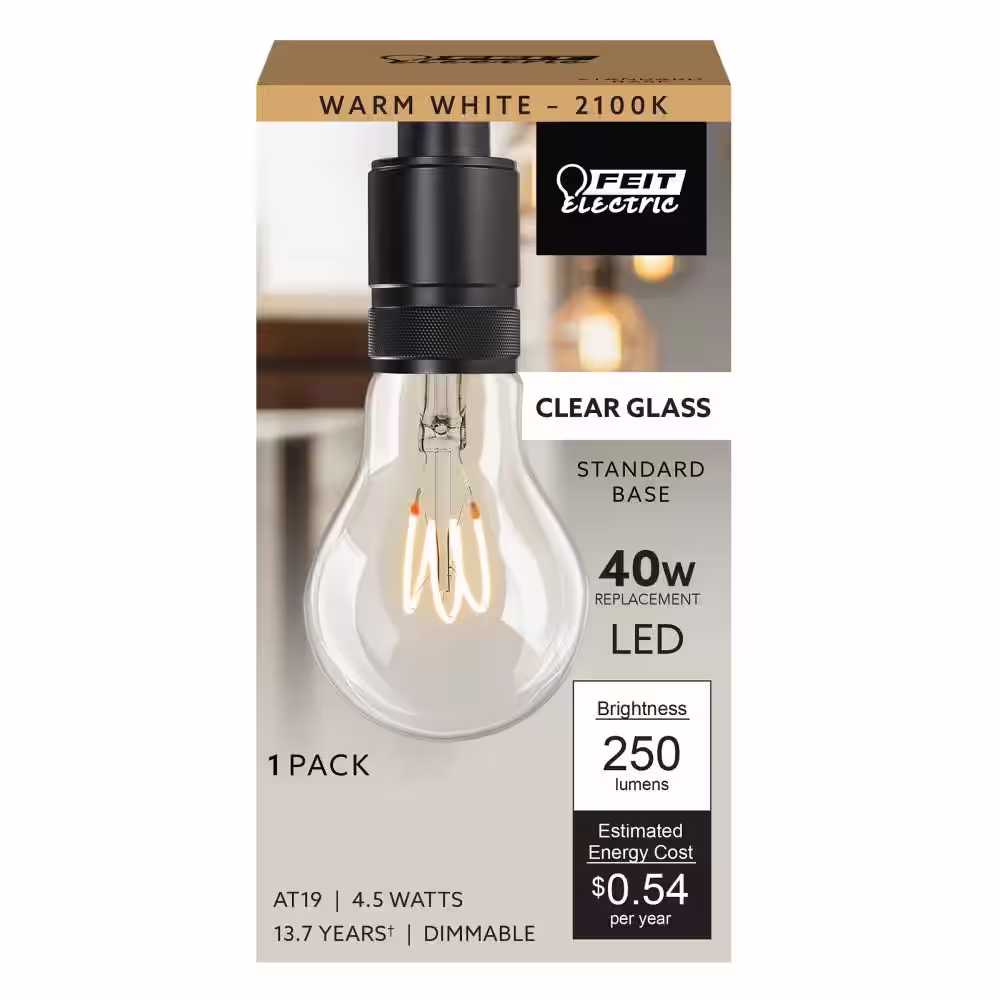 Feit Electric 40-Watt Equivalent A19 Dimmable H Shape Filament Clear Glass E26 Vintage Edison LED Light Bulb, Warm White