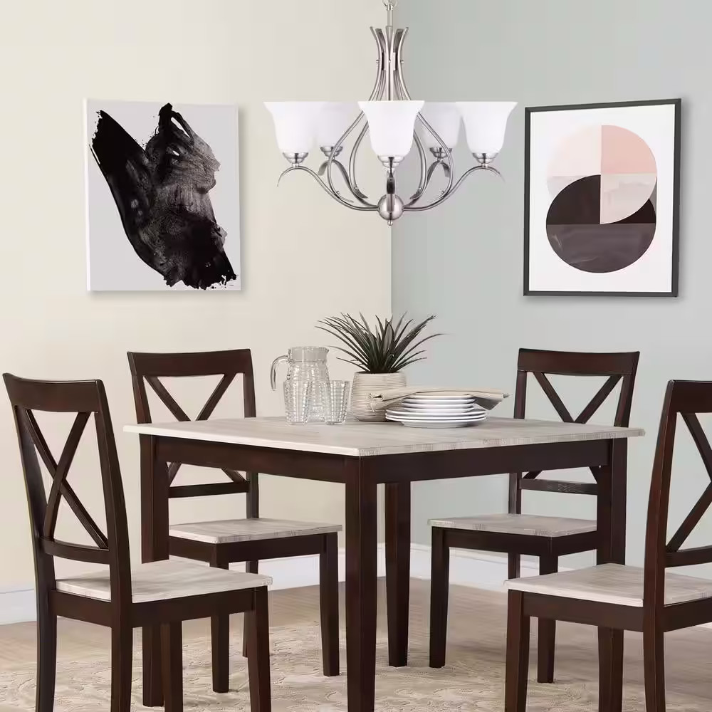 Merra 5-Light Brushed Nickel Chandelier with Etched Opal Glass Shade