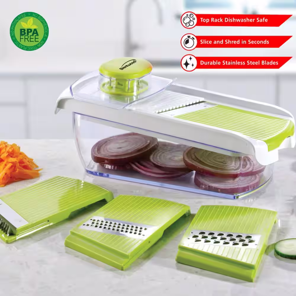 Brentwood Mandolin Slicer with 5-Cup Storage Container and 4-Interchangeable Stainless Steel Blades