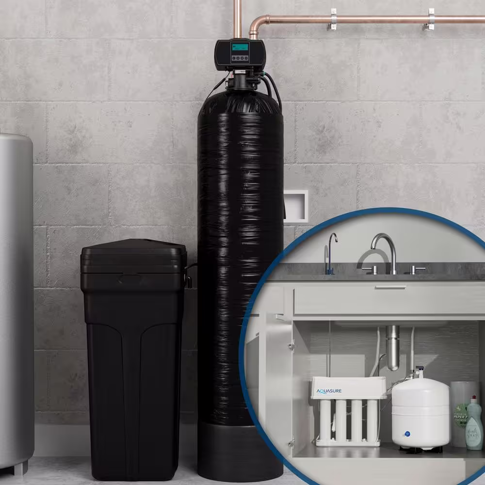AQUASURE 64,000 Grains Whole House Water Softener/Reverse Osmosis Drinking Water Filter Bundle