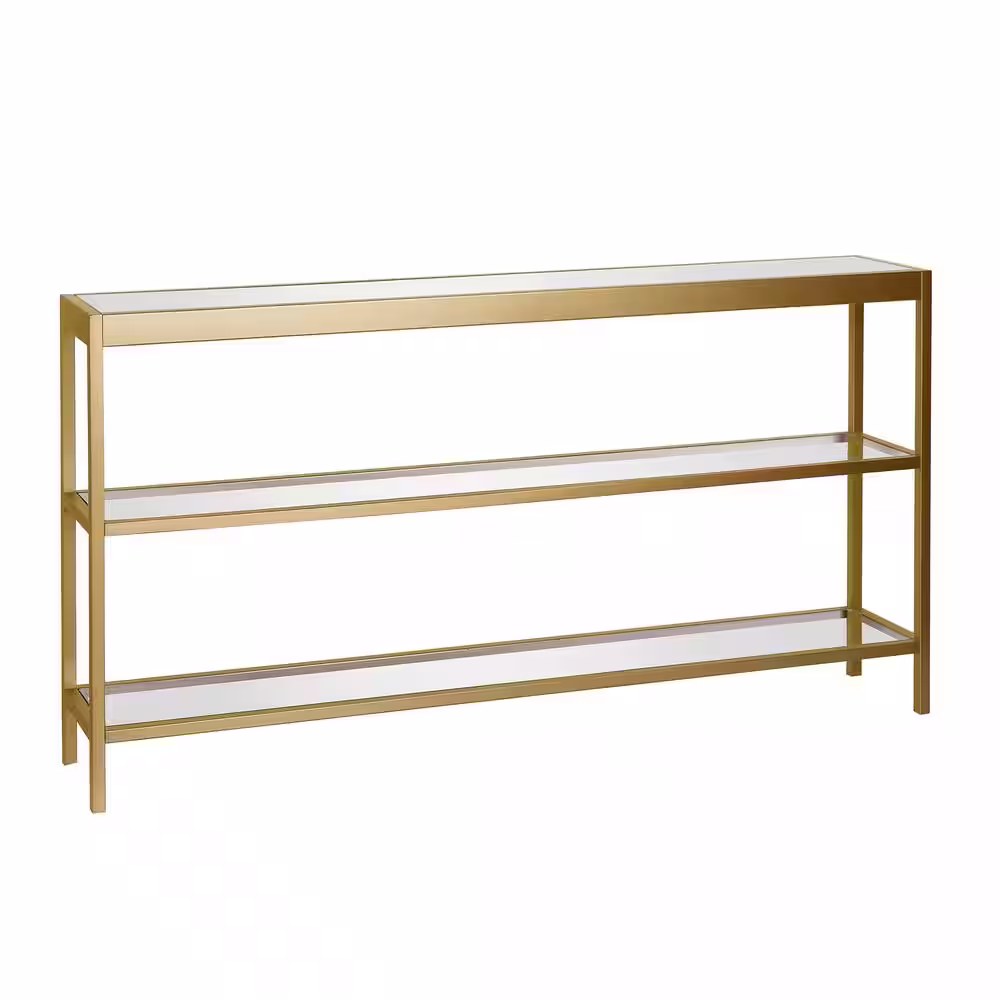 Meyer&Cross Alexis 55 in. Brass Rectangle Glass Console Table with Storage