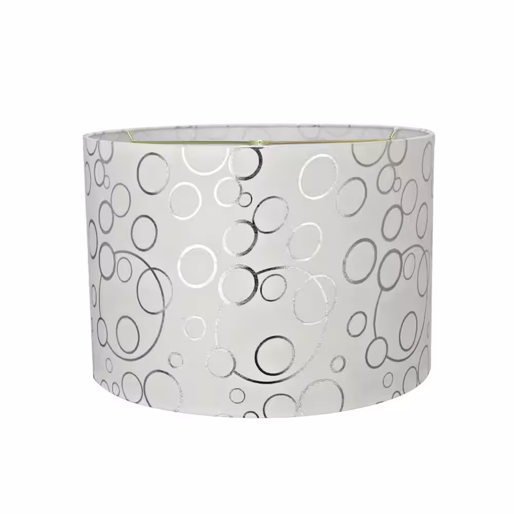 Aspen Creative Corporation 16 in. x 11 in. White and Silver Circle Pattern Drum/Cylinder Lamp Shade