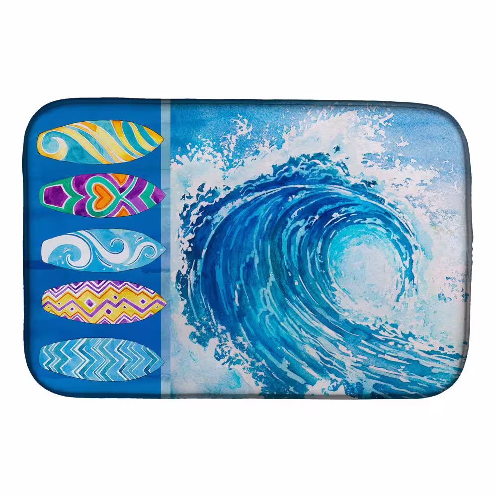 Caroline's Treasures 14 in. x 21 in. Multicolor Surf Boards and Wave Dish Drying Mat