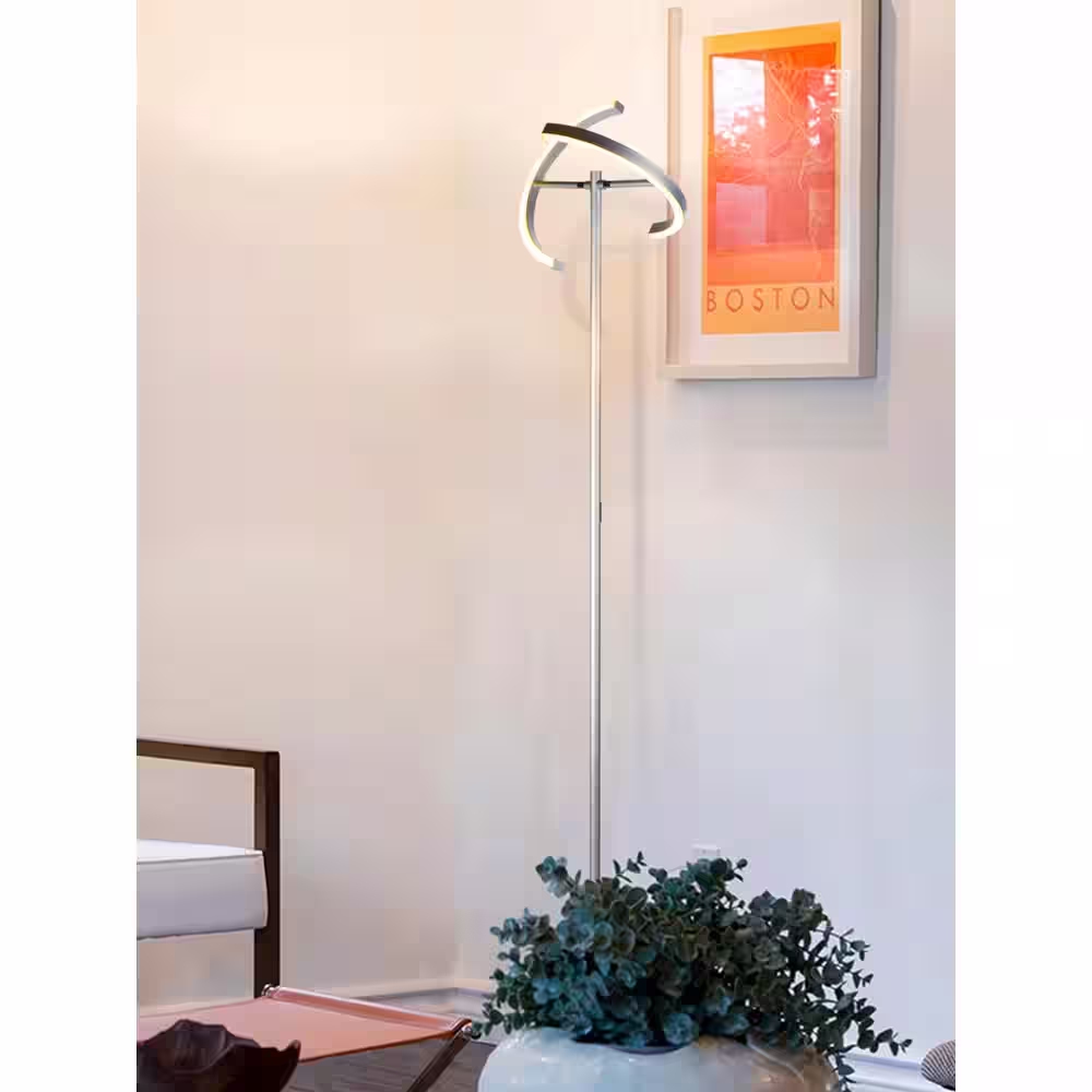 Brightech Halo Split 72 in. Silver LED Torchiere Floor Lamp