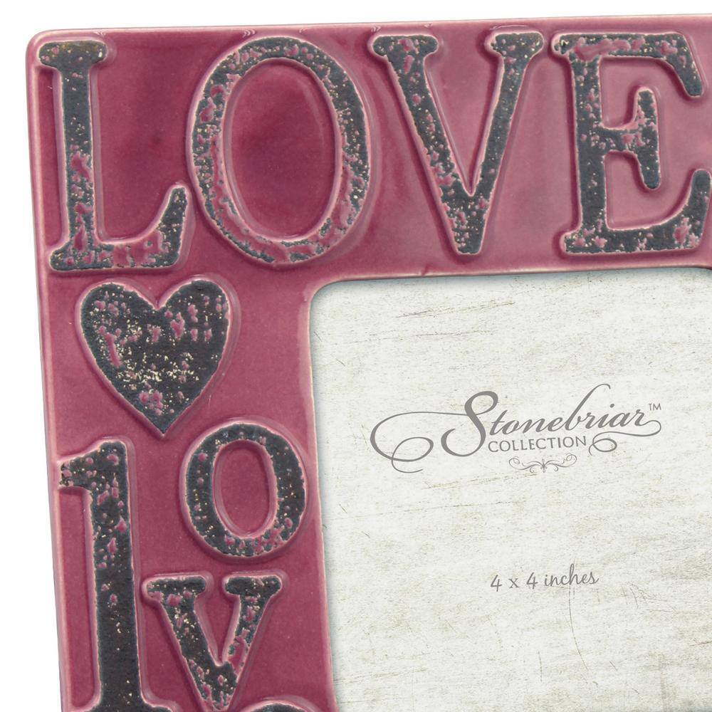 Stonebriar Collection 1-Opening 4 in. x 4 in. Worn Marsala Ceramic Love Picture Frame