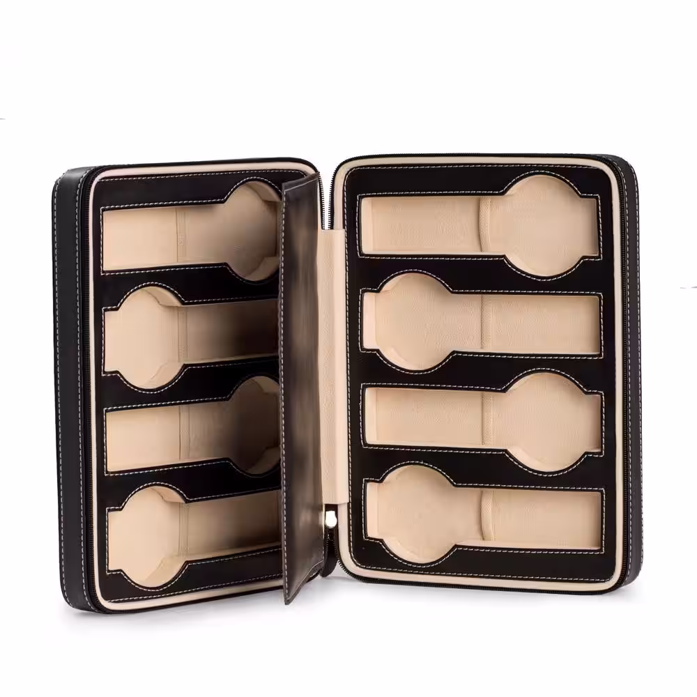 BEY-BERK Black Leather 8-Watch Storage / Travel Case
