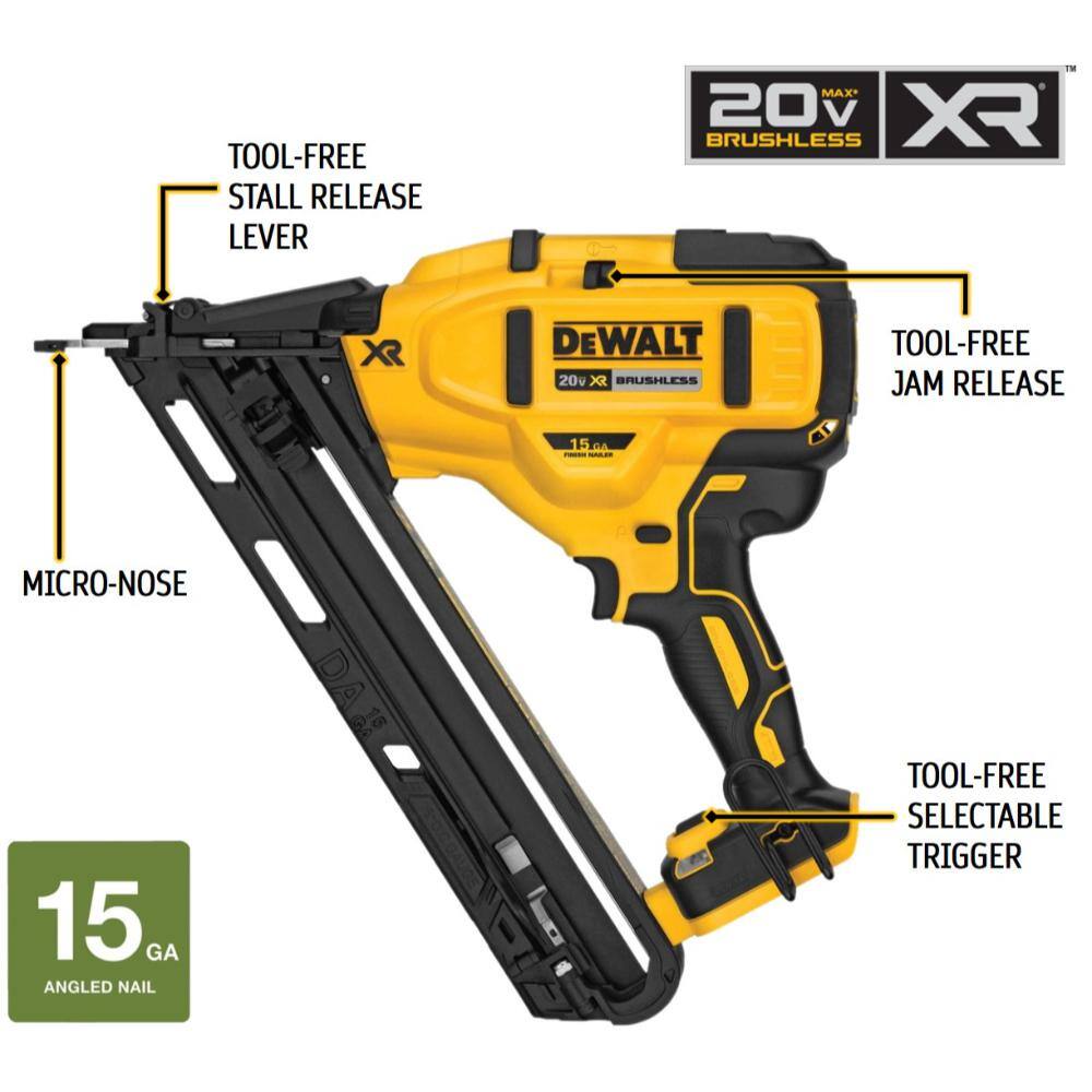DEWALT 20V MAX Lithium-Ion 15-Gauge Cordless Finish Nailer and 20V MAX Cordless 1/4 in. Impact Driver