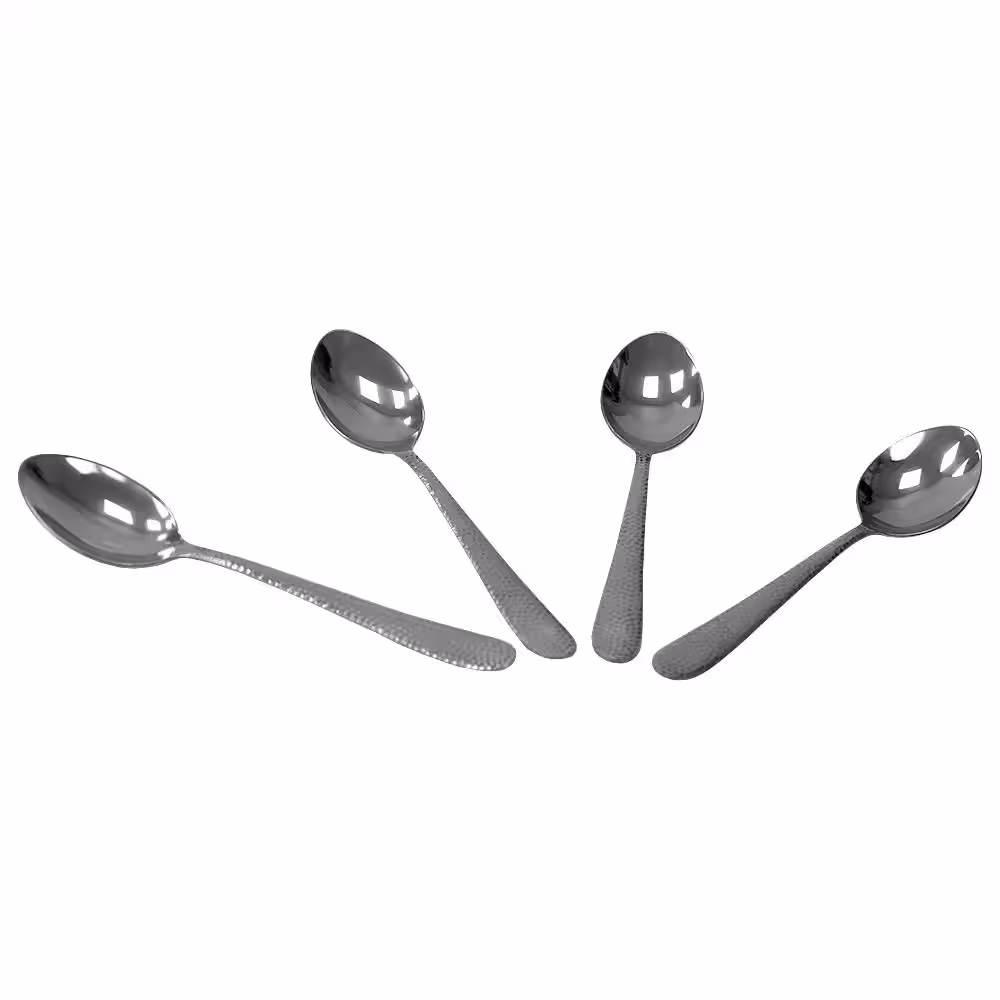 Home Basics Hammered Finish Silver 18/0 Stainless Steel Dinner Spoon Set (Set of 4)
