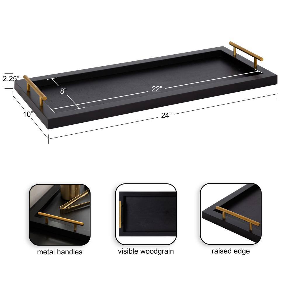 Kate and Laurel Halsey 10.00 in. W Rectangle Black Wood Decorative Tray