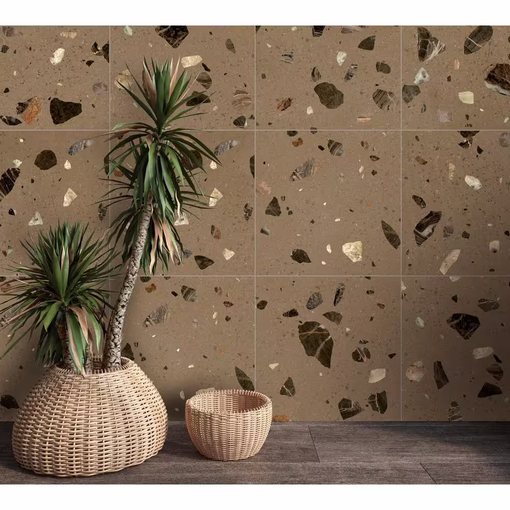 MOLOVO Terrazo Caramelo Brown  8.03 in. x 8.03 in. Matte Porcelain  Floor and Wall Tile (11.19 sq. ft./Case)