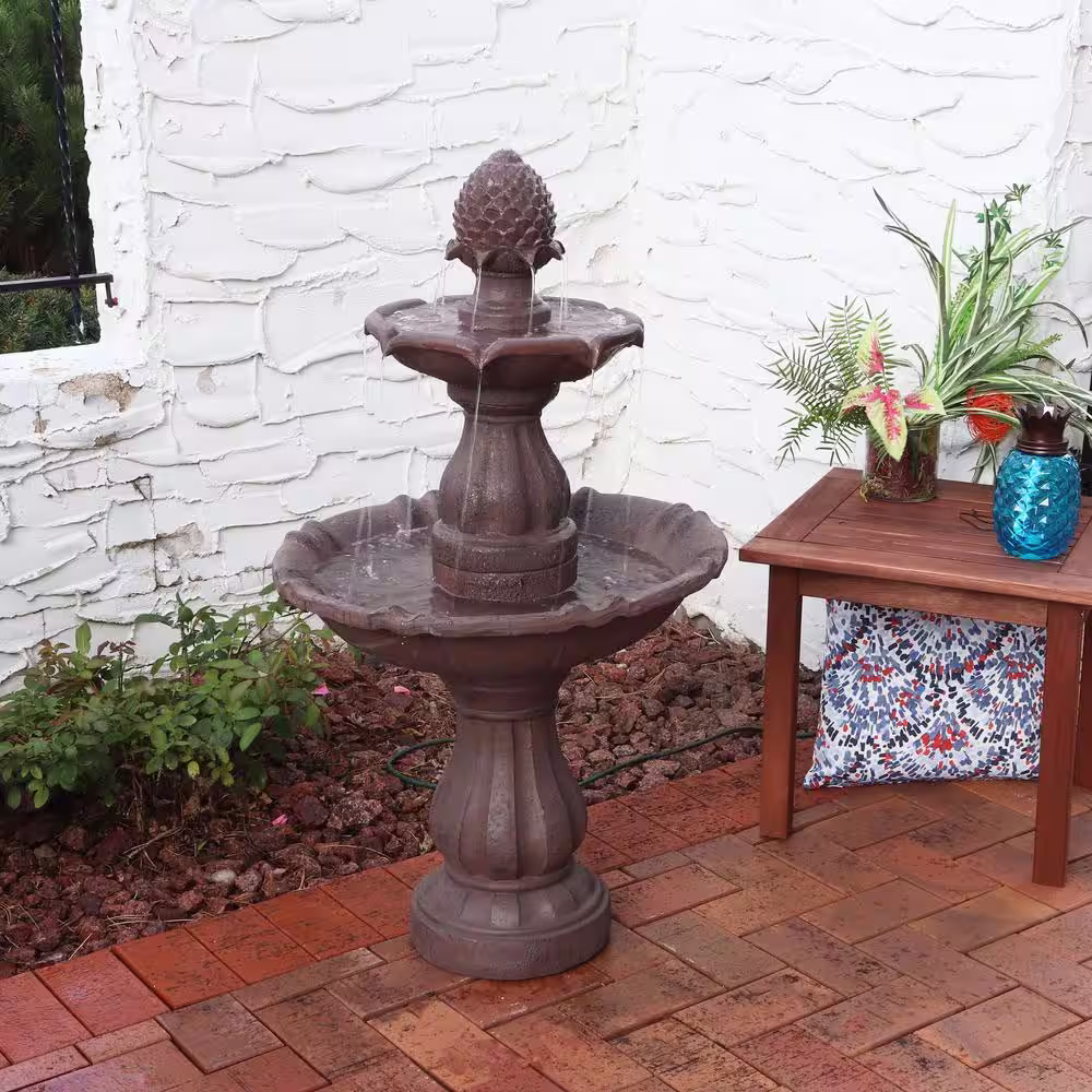 Sunnydaze Decor 38 in. 2-Tier Curved Plinth Outdoor Water Fountain