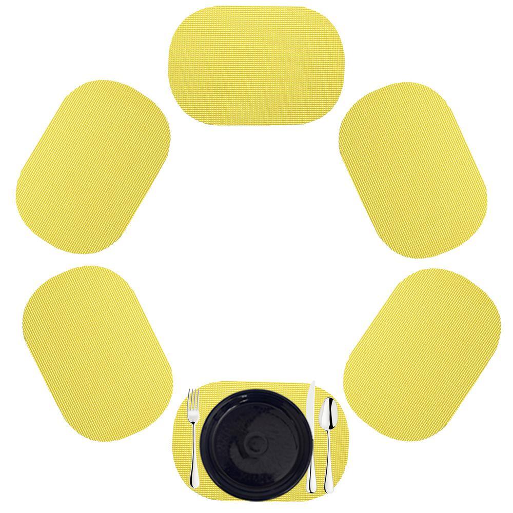 Kraftware Fishnet 17 in. x 12 in. Lemon PVC Covered Jute Oval Placemat (Set of 6)