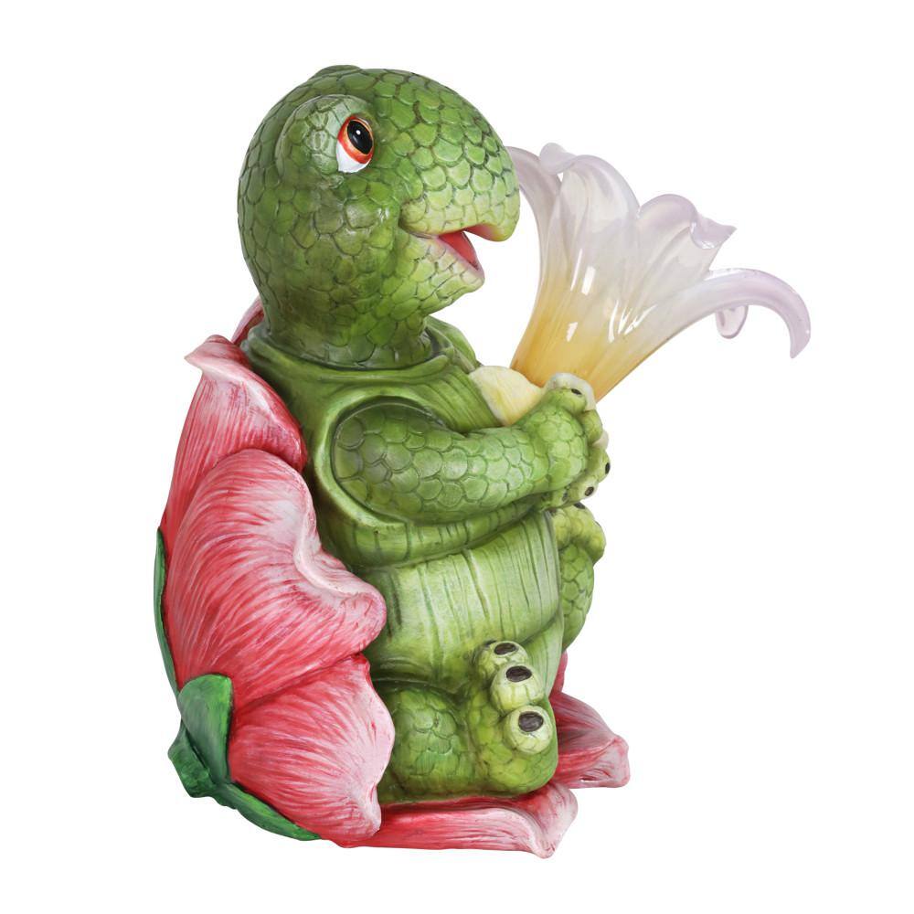 Exhart 8 in. Tall Solar Turtle with LED Flower Garden Statue
