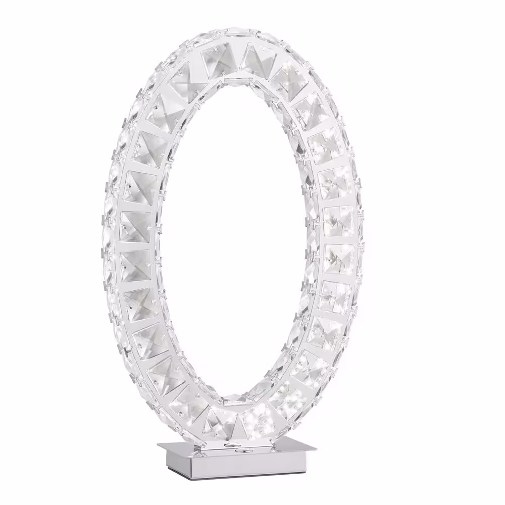 Finesse Decor Oval Crystal Extravaganza 17.5 in.H Integrated LED Chrome Table Lamp