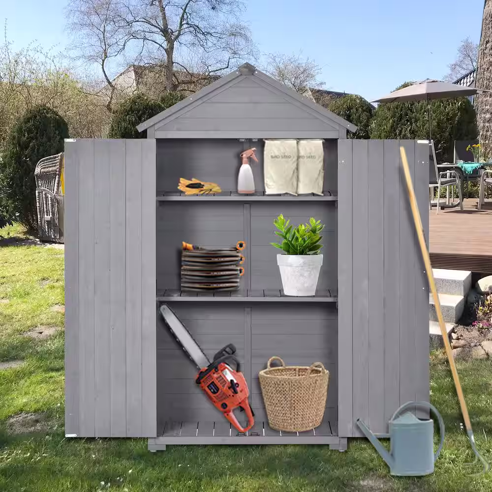 Mondawe Geese 5.8 ft. W x 3 ft. D Gray Wood Storage Shed with Tool Organizer Waterproof Roof, Lockable Doors (17.4 sq. ft.)