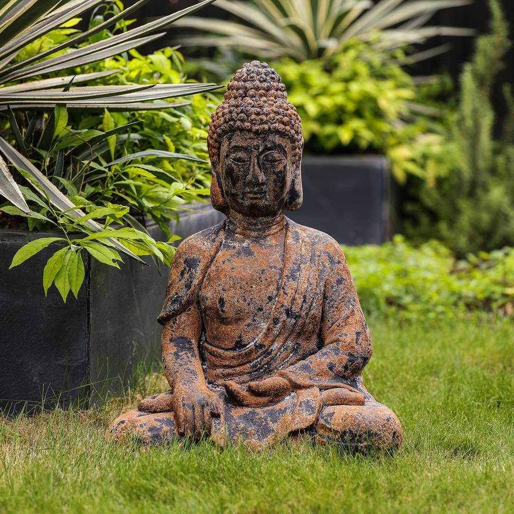 LuxenHome Weathered Brown MgO Meditating Buddha Garden Statue