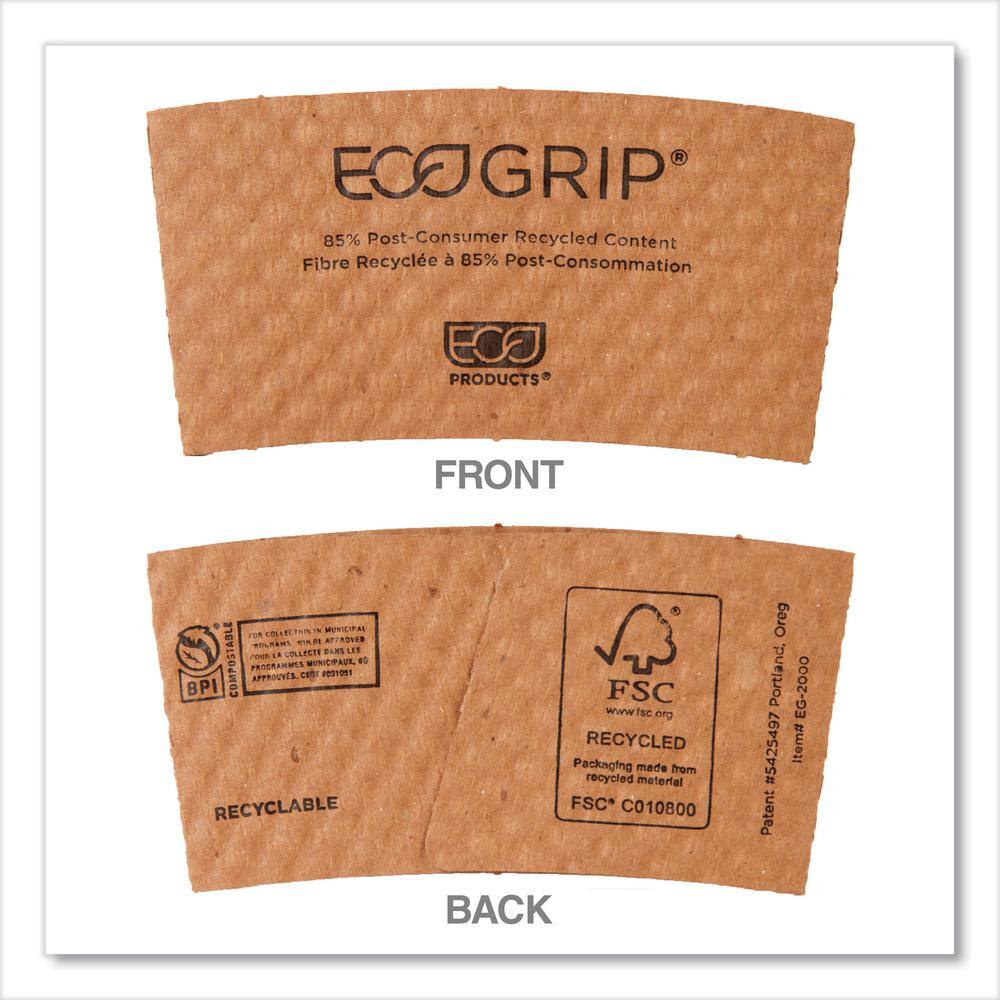 Eco-Products EcoGrip Kraft Disposable Paper Hot Cup Sleeves - Renewable and Compostable, Fits 12/16/20/24 oz. Cups, 1,300/Carton