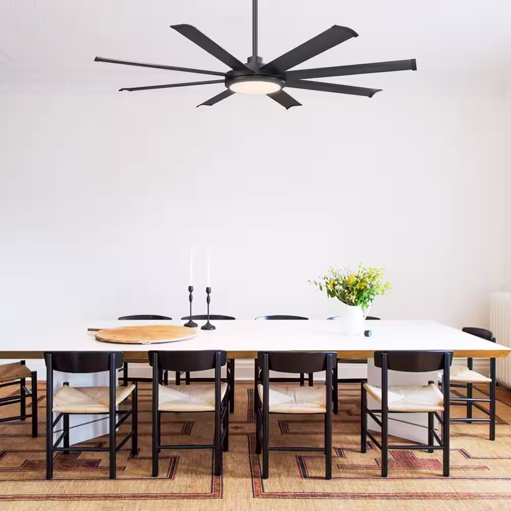 Parrot Uncle Kaitylyn 60 in. Matte Black Downrod Mount LED Ceiling Fan with Light and Remote Control
